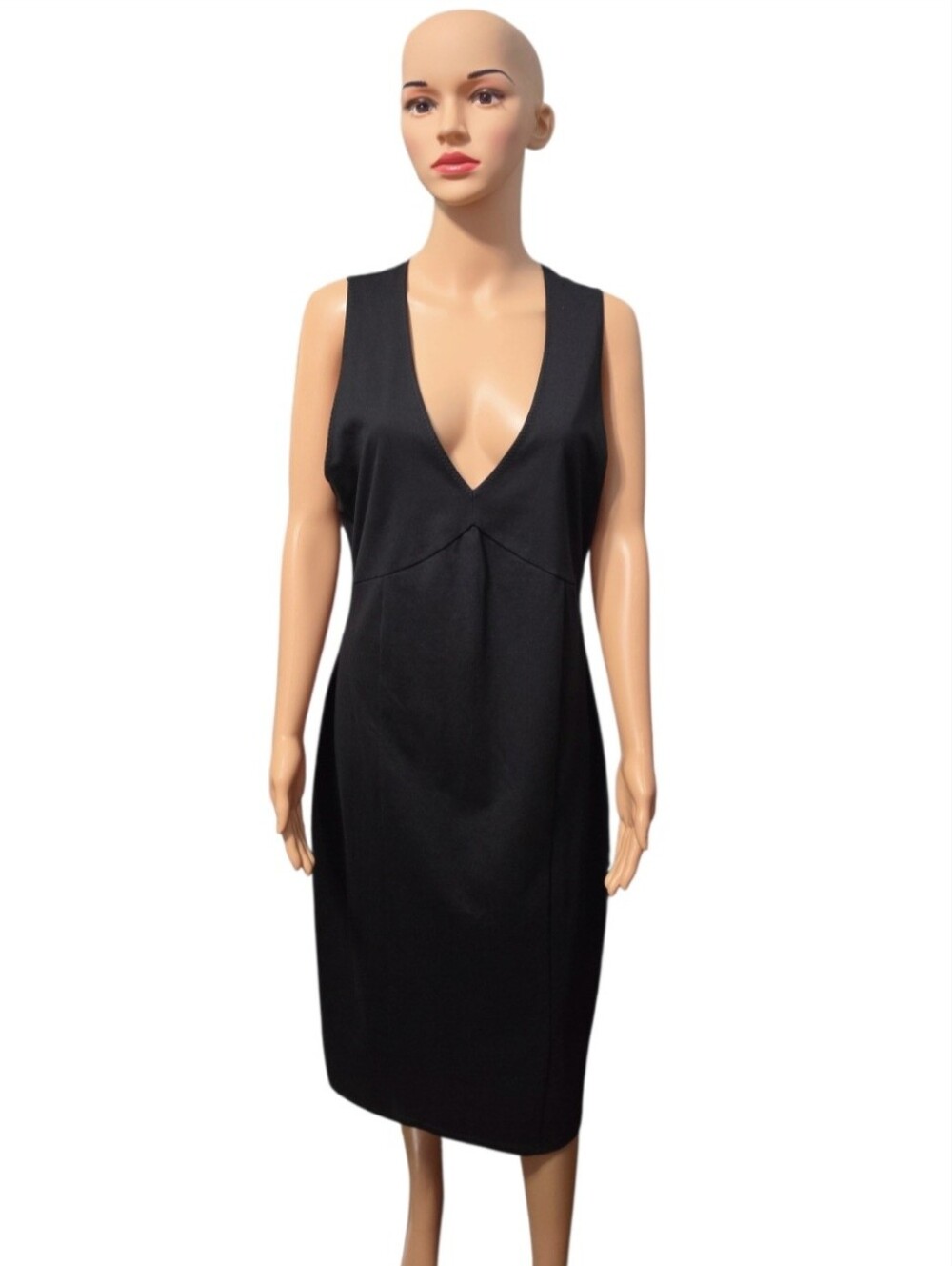 BRENDE Timeless Elegance Sleeveless Black Minimalist Quiet Luxury Midi Dress L